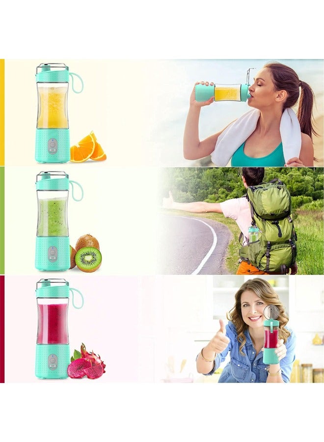 Portable Juicer Blender for Shakes and Smoothies,USB Rechargeable Personal Blender with 6pcs 3D Blades,Strong Blending Power,13.5Oz & Cleansing Brush for Travel,Office and Sports - Green