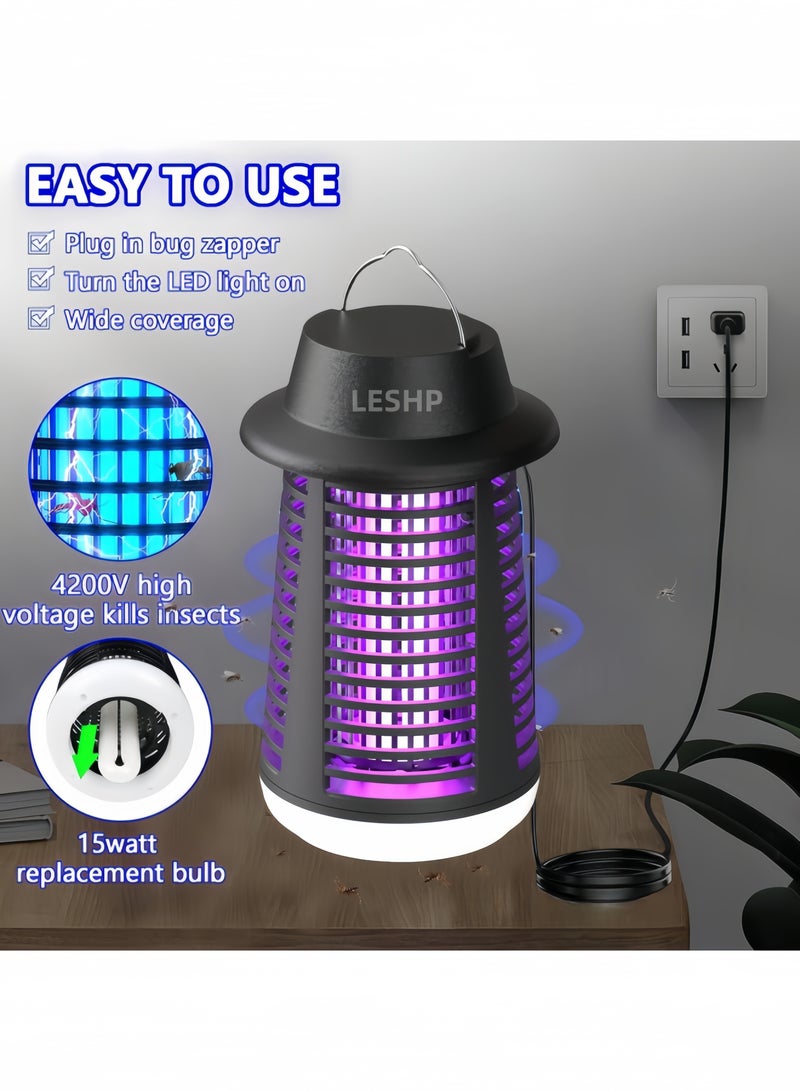 ليشب مبيد للحشرات في الهواء الطلق، ومبيد للبعوض مزود بضوء الصمام الثنائي الباعث للضوء، ومفخ للذباب في الهواء الطلق وفي الأماكن المغلقة، ومفخ للذباب الكهربائي القاتل للحشرات، مناسب للحديقة - Image 2