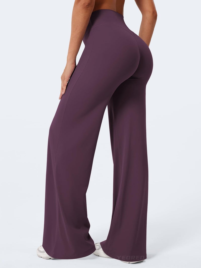YEOREO Workout Leggings Womens No Front Seam Straight Leggings 33" High Waist Buttery Eddiy Gym Yoga Pants Black Berry Purple L - Image 2