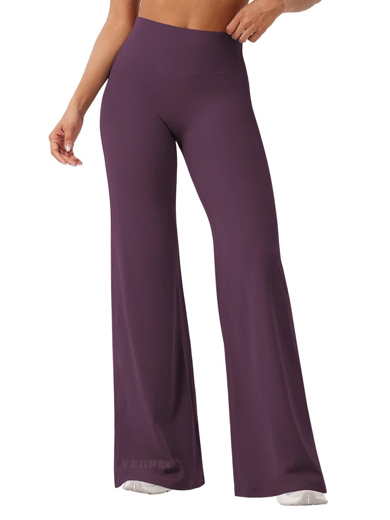 YEOREO Workout Leggings Womens No Front Seam Straight Leggings 33" High Waist Buttery Eddiy Gym Yoga Pants Black Berry Purple L - Image 1