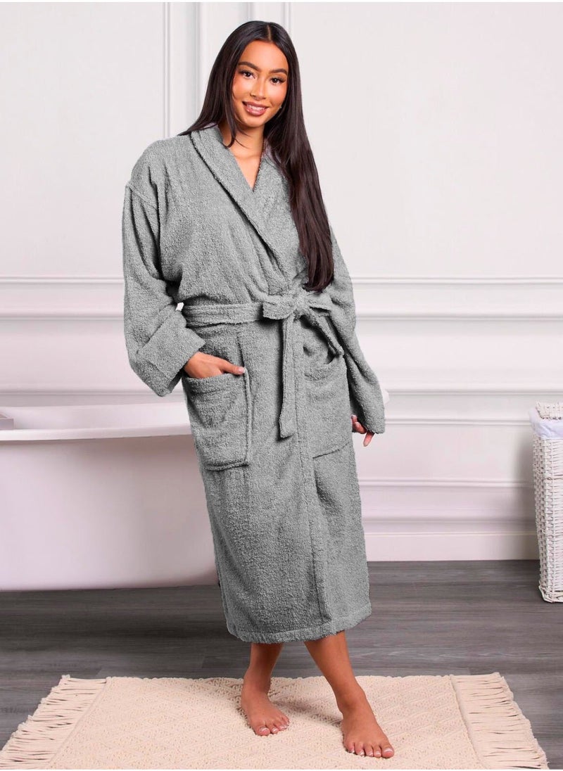1Chase Luxury Shawl Bathrobe Ultra Soft, 100% Cotton Shawl Collar Robe for Men & Women, Hotel & Home Comfort (L/XL), Grey  - Image 1
