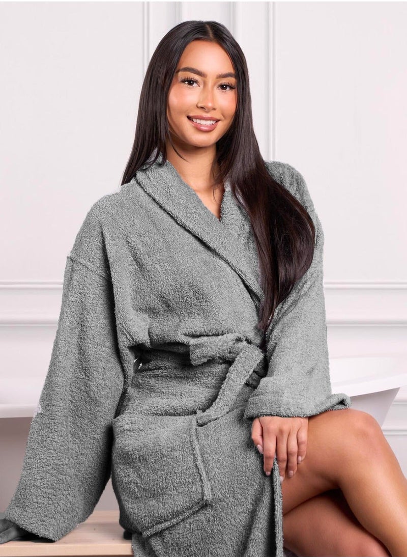 1Chase Luxury Shawl Bathrobe Ultra Soft, 100% Cotton Shawl Collar Robe for Men & Women, Hotel & Home Comfort (L/XL), Grey  - Image 2