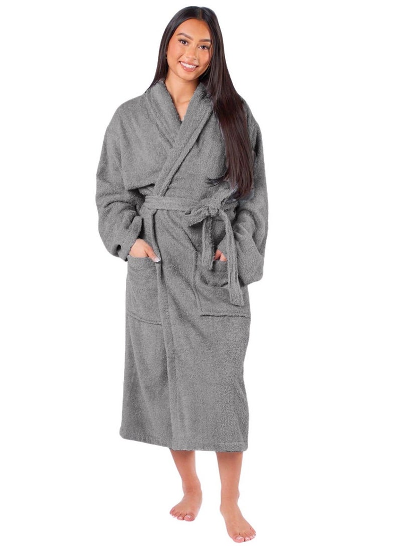 1Chase Luxury Shawl Bathrobe Ultra Soft, 100% Cotton Shawl Collar Robe for Men & Women, Hotel & Home Comfort (L/XL), Grey  - Image 4