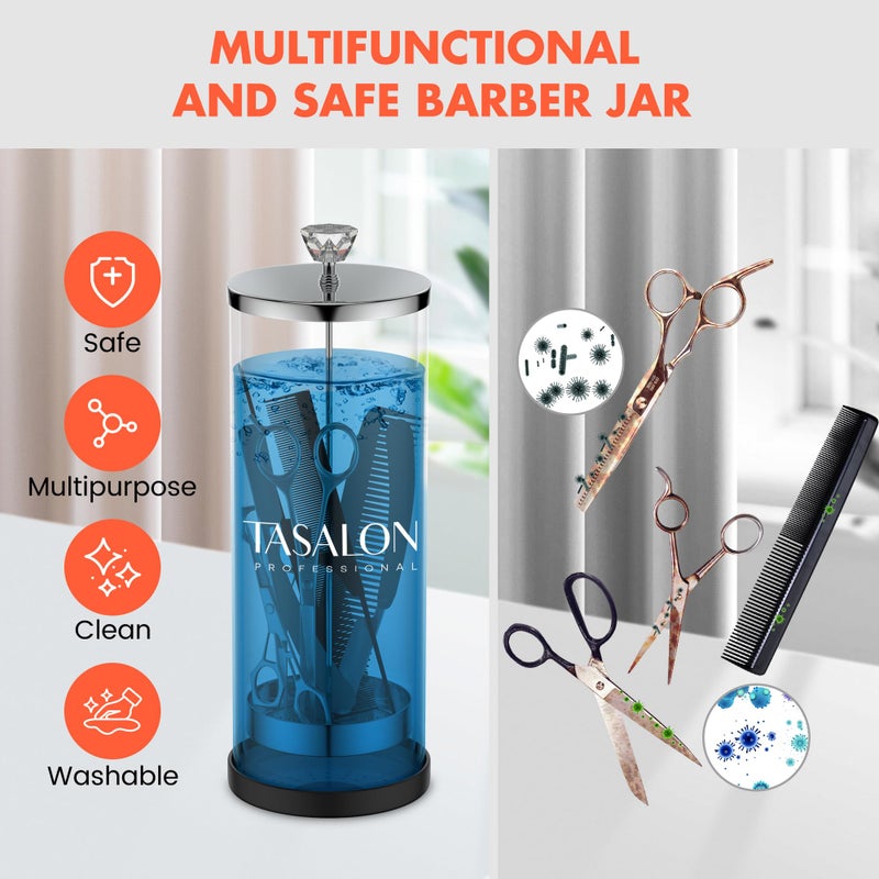 TASALON Barber Jar (45.5 oz) with Crystal Handle - Disinfectant Jar for Salon, Spa and Manicure Shop - Durable Glass and Sterilizing Container with Removable Stainless Steel Basket - Large - Image 4