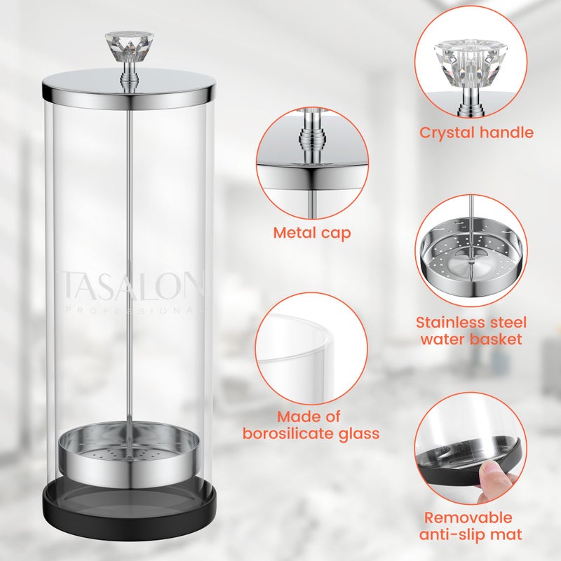 TASALON Barber Jar (45.5 oz) with Crystal Handle - Disinfectant Jar for Salon, Spa and Manicure Shop - Durable Glass and Sterilizing Container with Removable Stainless Steel Basket - Large - Image 3