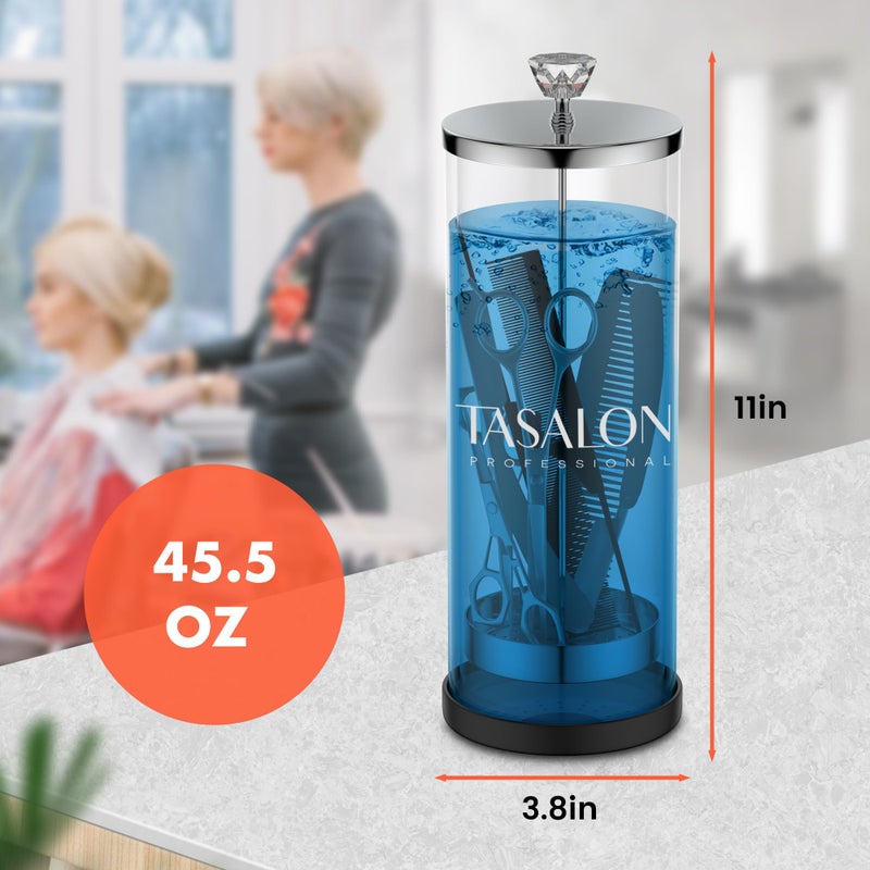 TASALON Barber Jar (45.5 oz) with Crystal Handle - Disinfectant Jar for Salon, Spa and Manicure Shop - Durable Glass and Sterilizing Container with Removable Stainless Steel Basket - Large - Image 2