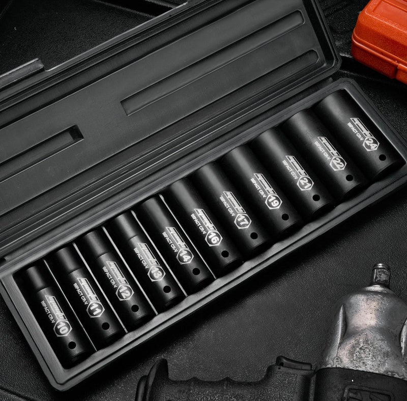 EPAuto 1/2-Inch Drive Metric Deep Impact Socket Set, Cr-V, 6 Points, 11 Sockets - Image 4