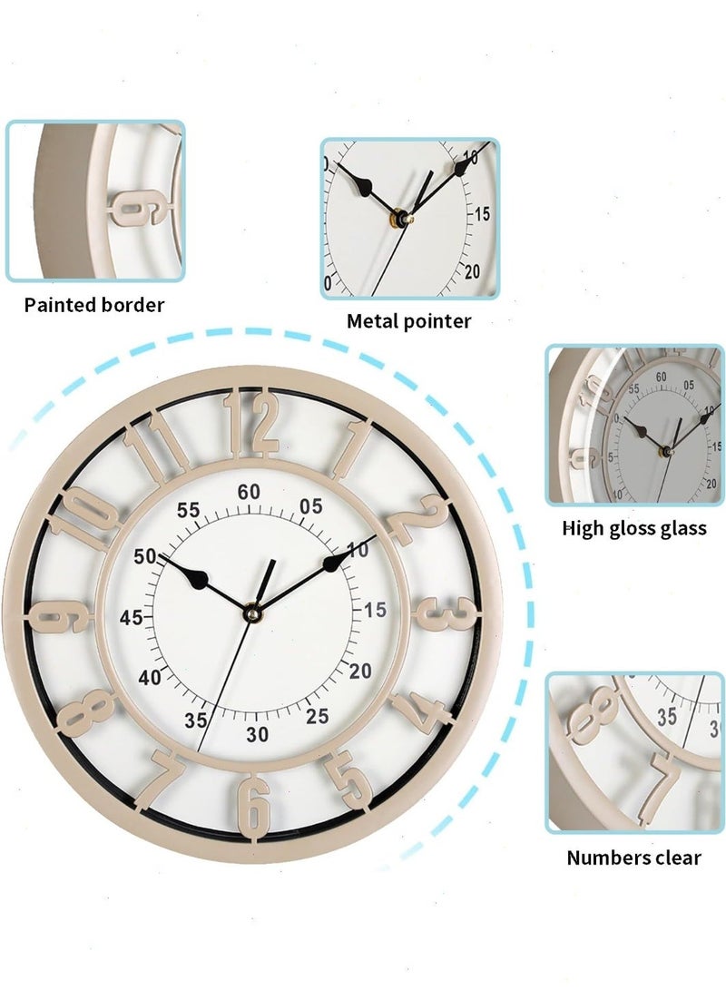 يواوليتي ساعة حائط، 31 سم، صامتة، سهلة القراءة، مناسبة للمنزل والمكتب والفصول الدراسية والمدارس، تعمل بالبطارية، موفرة للطاقة (بيج) - Image 2