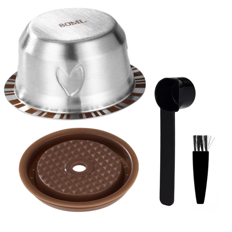 XIHIRCD Reusable Pods for Nespresso Vertuo Machine Stainless Steel 80ml Refillable Coffee Capsule Set with Silicone Lid Spoon  Brush Coffee Accessories for Nespresso - Image 3