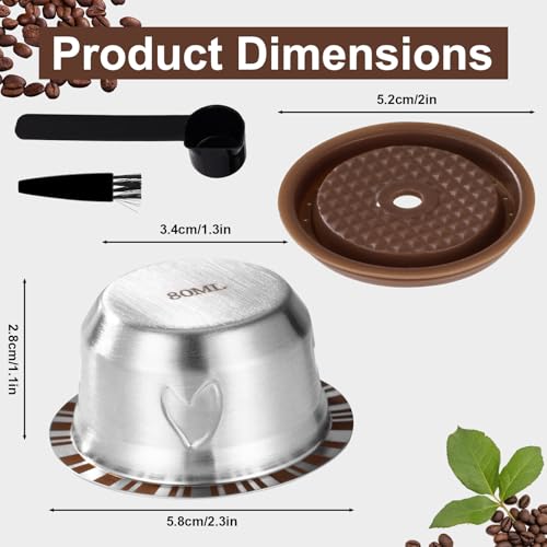 XIHIRCD Reusable Pods for Nespresso Vertuo Machine Stainless Steel 80ml Refillable Coffee Capsule Set with Silicone Lid Spoon  Brush Coffee Accessories for Nespresso - Image 5