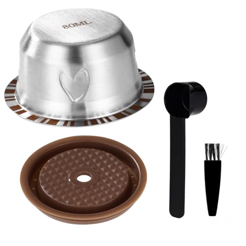 XIHIRCD Reusable Pods for Nespresso Vertuo Machine Stainless Steel 80ml Refillable Coffee Capsule Set with Silicone Lid Spoon  Brush Coffee Accessories for Nespresso - Image 1