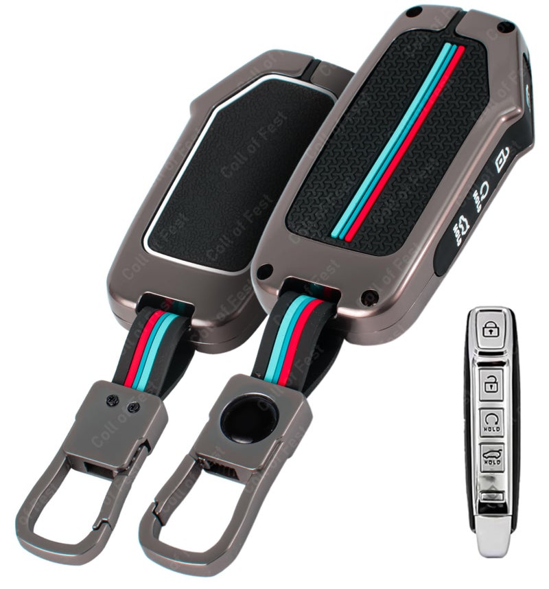 Coll of Fest Metal Silicon Key Cover Compatible with Kia Seltos 2024 2023 Facelift HTX | Carens X Line | Sonet Facelift 4 Button Smart Key Special Feature Visibility in Low-Light Condition - Image 1