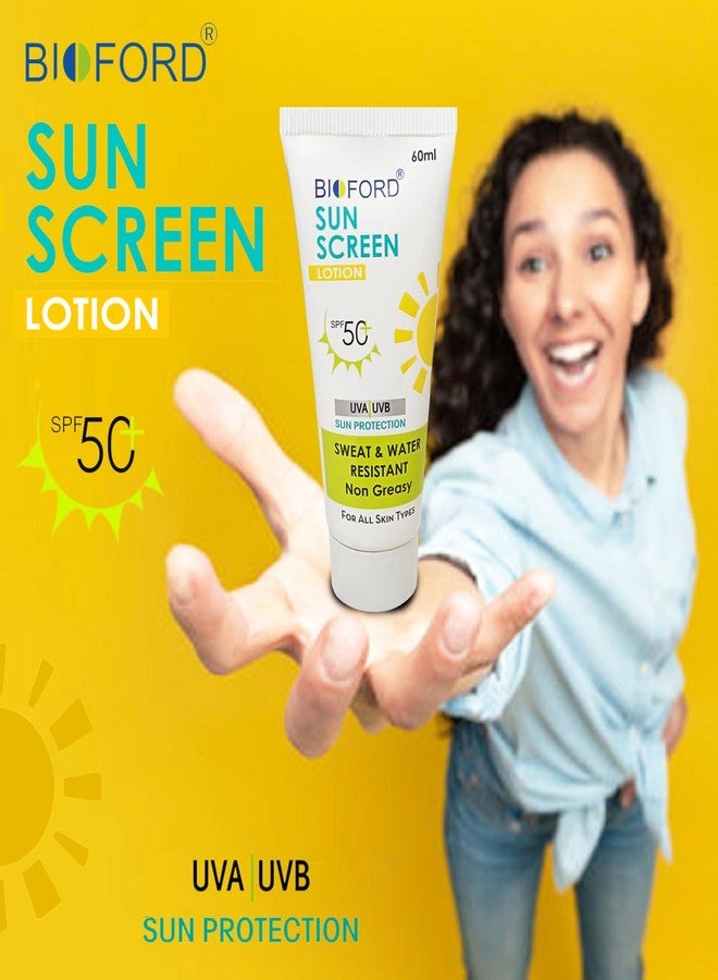 Bioford لوشن واقي من الشمس SPF 50+ PA+++ | روتين صيفي بخطوة واحدة | غير دهني، سريع الامتصاص | مقاوم للماء والعرق | للنساء والرجال | حماية من أشعة الشمس UVA وUVB | 60 مل للعبوة الواحدة [اشترِ واحدة واحصل على الثانية مجاناً] عبوة من قطعتين - Image 5
