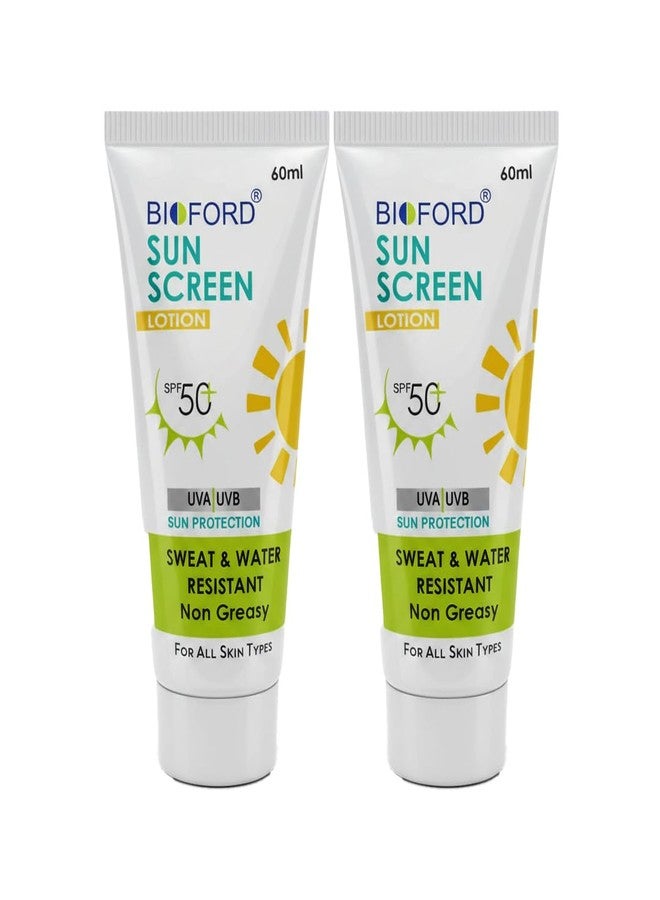 Bioford لوشن واقي من الشمس SPF 50+ PA+++ | روتين صيفي بخطوة واحدة | غير دهني، سريع الامتصاص | مقاوم للماء والعرق | للنساء والرجال | حماية من أشعة الشمس UVA وUVB | 60 مل للعبوة الواحدة [اشترِ واحدة واحصل على الثانية مجاناً] عبوة من قطعتين - Image 1