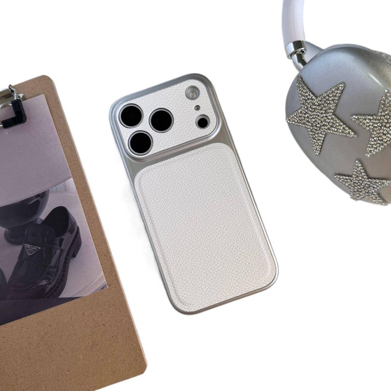 LS Acrylic Protective Case for iPhone 13 with Drop Protection and Leather Texture plus Shockproof plus Large Window in White - Image 1