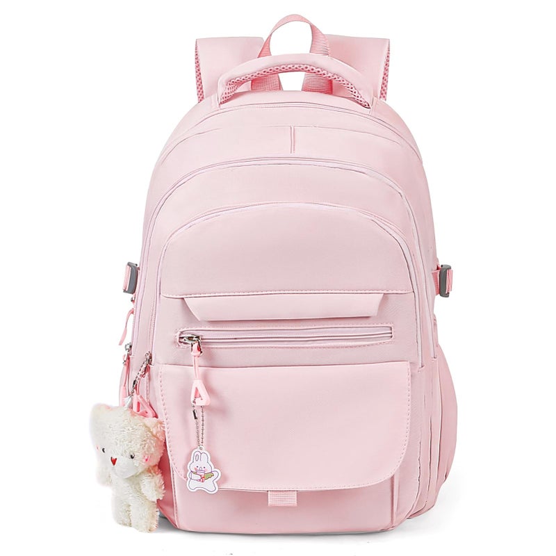 PRLINJSK Girls Backpack for College High Middle School Student Cute Aesthetic Bookbag for Teens Women with AccessoriesPink - Image 2