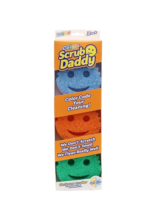 سكراب دادي مجموعة إسفنجات "Scrub Daddy" - ألوان متنوعة - إسفنجات لا تخدش الأسطح (مثالية للأطباق والمنزل)، مقاومة للروائح، تصبح ناعمة في الماء الدافئ وصلبة في الماء البارد، توفر تنظيفاً عميقاً، آمنة للغسل في غسالة الأطباق، متعددة الاستخدامات، عملية، ومصممة لراحة اليد - عبوة من 3 قطع. - Image 1