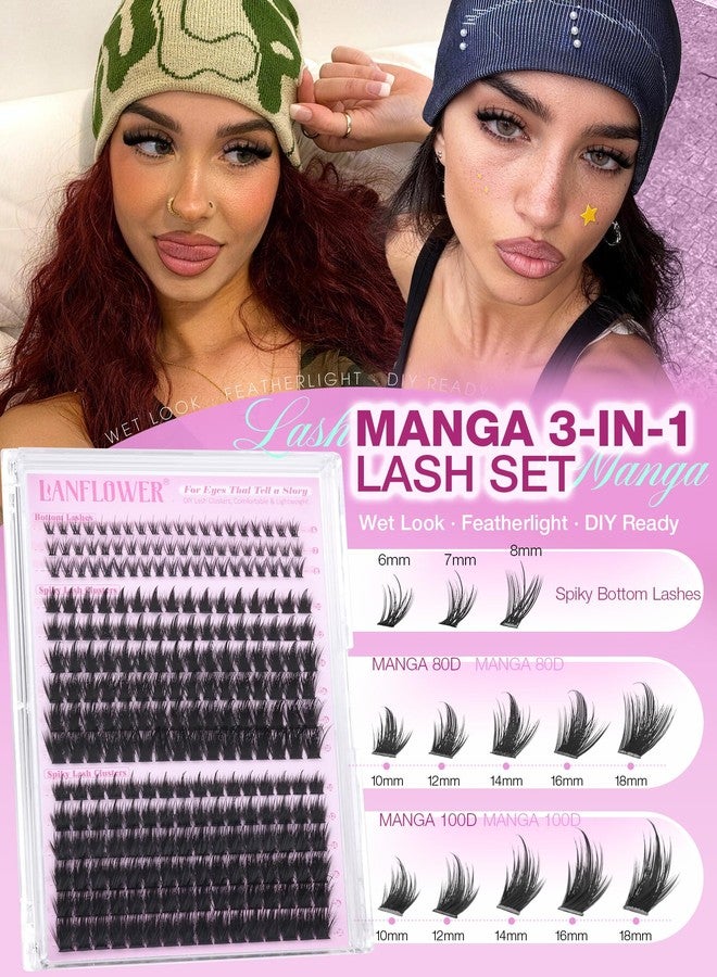 LANFLOWER Manga Lash Clusters with Spikes Fairy Eyelash Clusters Wispy Cluster Eyelash Extensions 80D 100D Anime Lash Clusters with Bottom Lashes Natural DIY Individual Lashes by Lanflower - Image 3