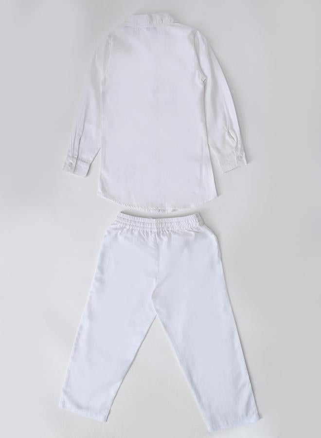BELLA MODA Girls White Floral Embroidered Shirt And Trousers Set - Image 4