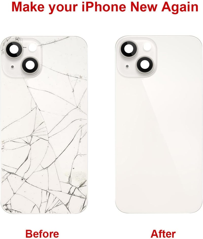 Perzework Rear Back Glass Replacement for iPhone 14 6.1-inches with + Pre-Installed Plate and Camera Frame and Lens + Reparing Tool Kit (Starlight White) - Image 5