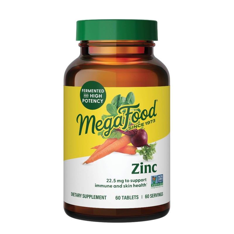MegaFood Zinc Supplements Vegan Immune Support Supplement With 225 mg High Potency Fermented Zinc Made With Real Food GlutenFree Kosher 60 Tablets 60 Servings - Image 1