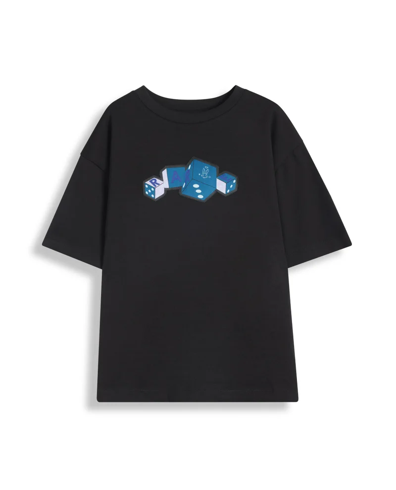 Rare Ones Rare Ones Kids Dice Black Cotton Half Sleeves Crew Neck Boxy Fit Applique Print T-Shirt