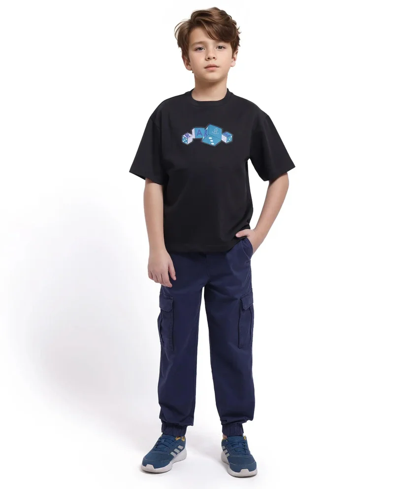 Rare Ones Rare Ones Kids Dice Black Cotton Half Sleeves Crew Neck Boxy Fit Applique Print T-Shirt