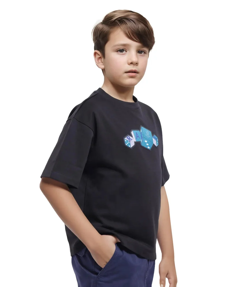 Rare Ones Rare Ones Kids Dice Black Cotton Half Sleeves Crew Neck Boxy Fit Applique Print T-Shirt