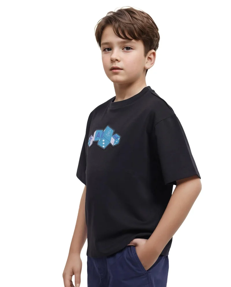 Rare Ones Rare Ones Kids Dice Black Cotton Half Sleeves Crew Neck Boxy Fit Applique Print T-Shirt