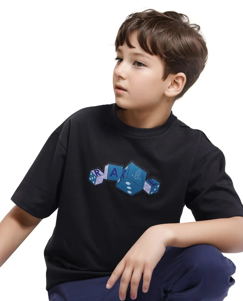 Rare Ones Rare Ones Kids Dice Black Cotton Half Sleeves Crew Neck Boxy Fit Applique Print T-Shirt