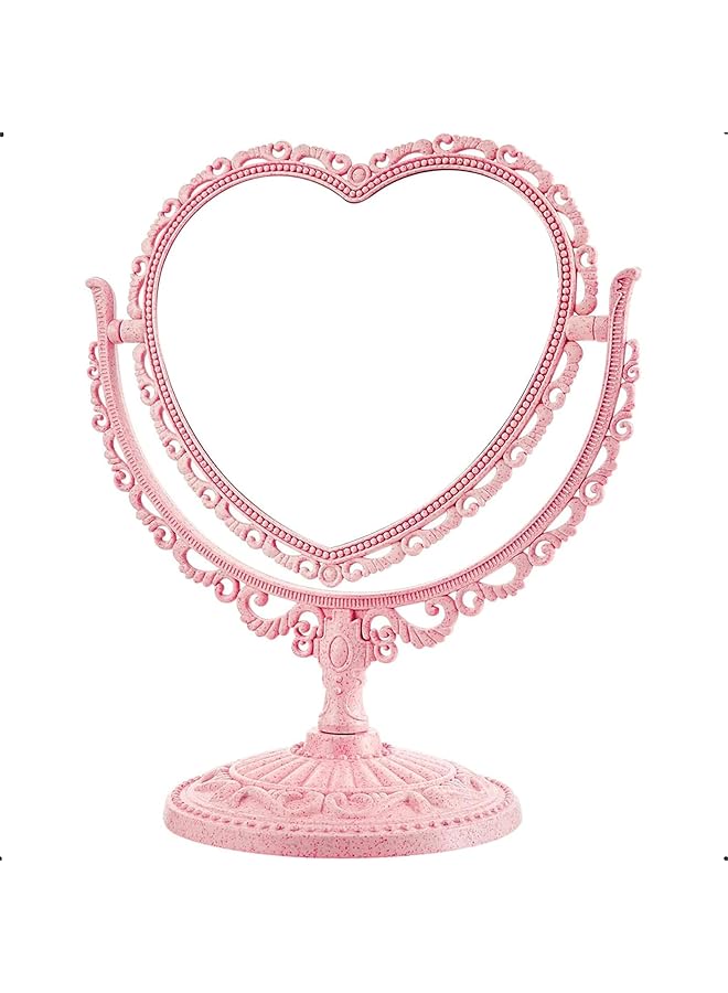 إيروريكس مرآة مكياج على شكل قلب جميلة مع دوران 360 درجة ومرآة زينة على سطح الطاولة ومرآة مكياج مزدوجة الجوانب ومرآة عالية الدقة لغرفة النوم وغرفة المعيشة باللون الوردي - Image 1