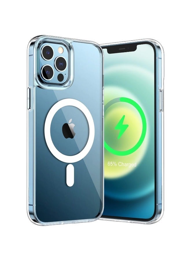 جراب مغناطيسي لموبايل (ايفون 12/12 برو) 6.1 بوصة (iPhone 12/12 Pro) متوافق مع الشحن اللاسلكي ماج سيف، غطاء ممتص للصدمات مضاد للخدش (شفاف)، بولي يوريثين حراري - بي سي - Image 1