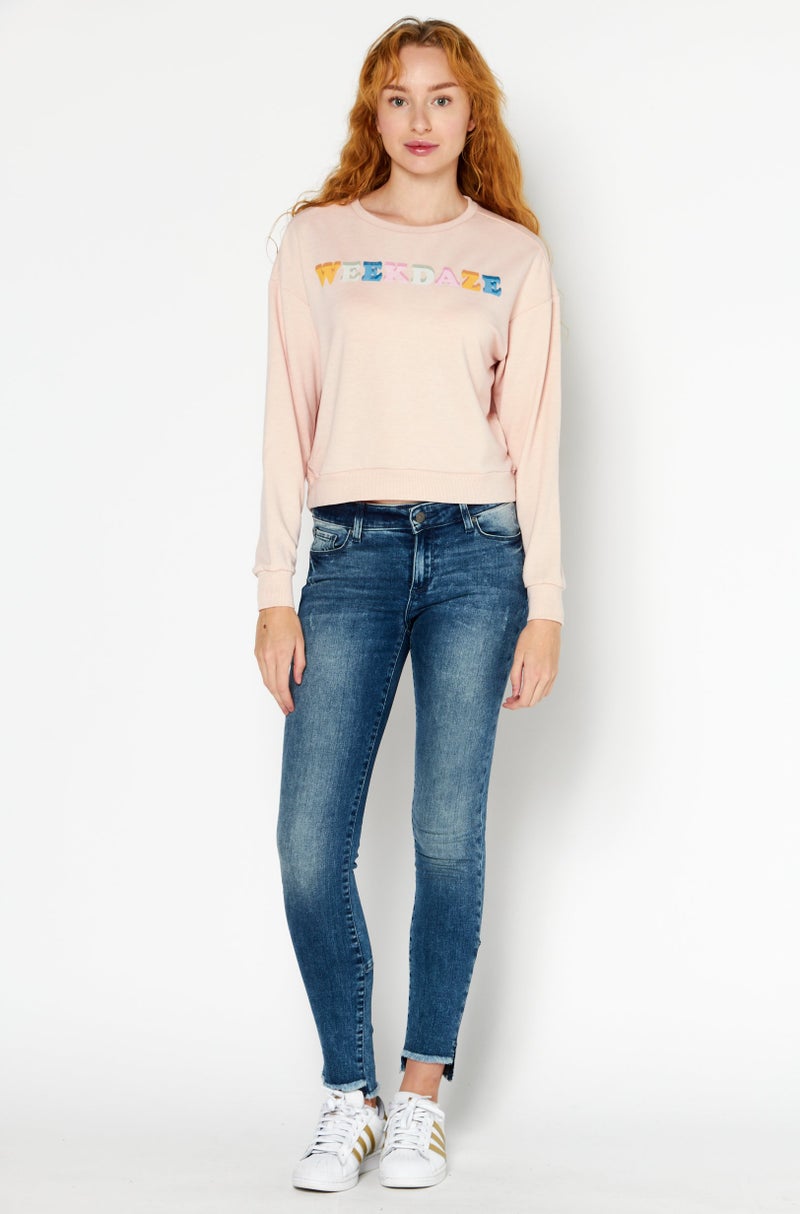 Kensie Women Crew Neck Graphic Print Sweatshirt, Pink Combo - Image 3