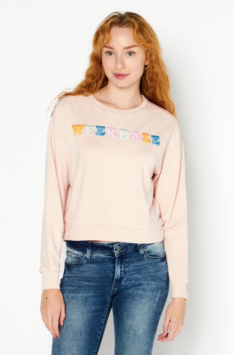 Kensie Women Crew Neck Graphic Print Sweatshirt, Pink Combo - Image 1