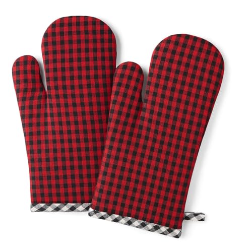 PIXEL HOME DECOR Oven Mitten (Oven Mitten Pack of 2, Red & Black) (Red & Black, 18X30) - Image 1