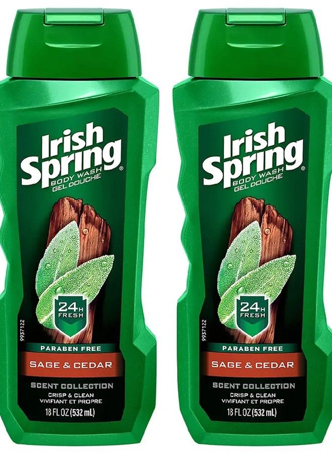 Irish Spring Body Wash - Sage & Cedar - Paraben Free - Net Wt. 18 FL OZ (532 mL) Per Bottle - Pack of 2 Bottles - Image 1