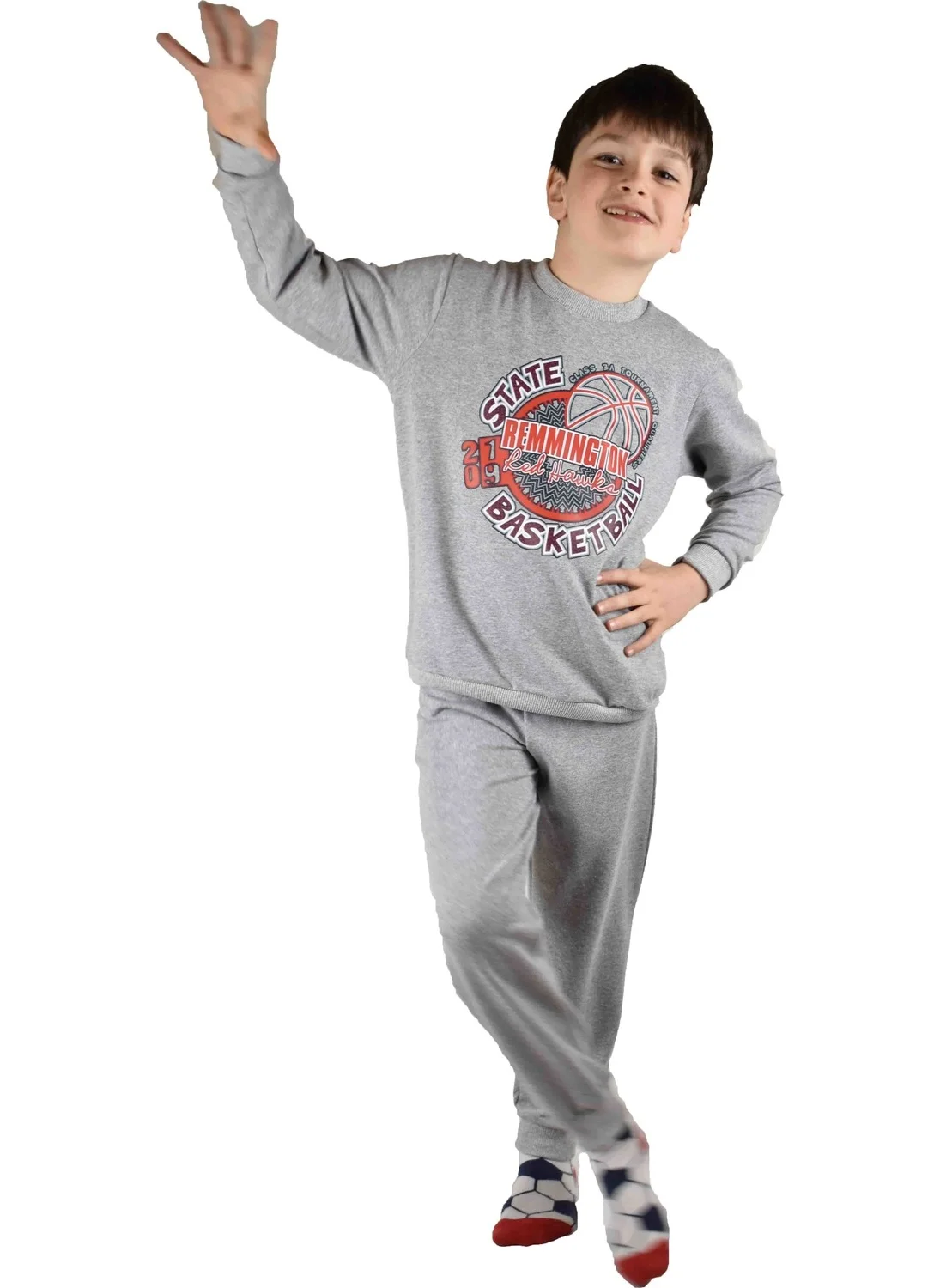 بلونس Men's Waiter Printed Gray Cotton Tracksuit Set