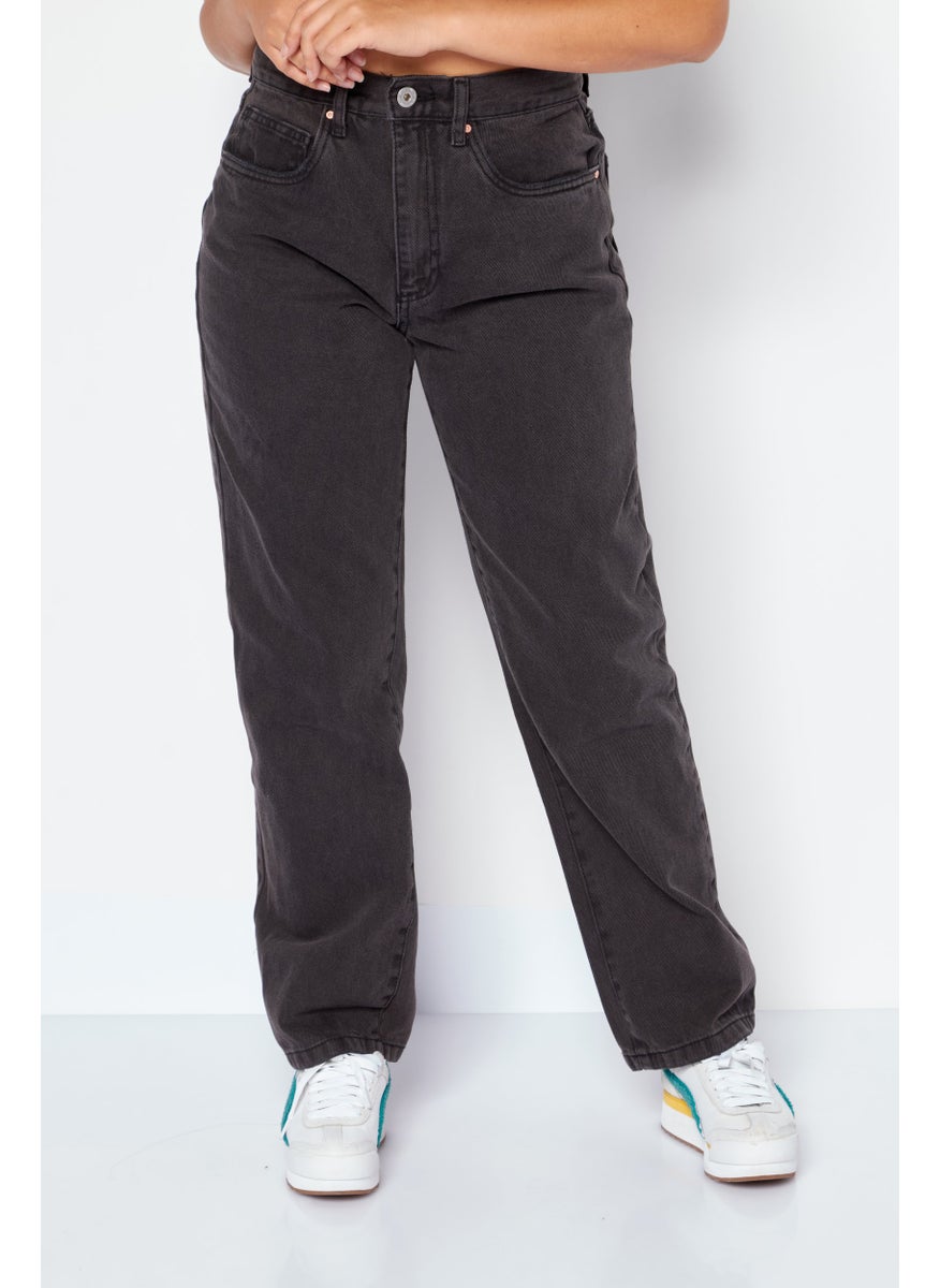 Cotton On Women Regular Fit Plain Non Stretch Jeans, Black  - Image 1