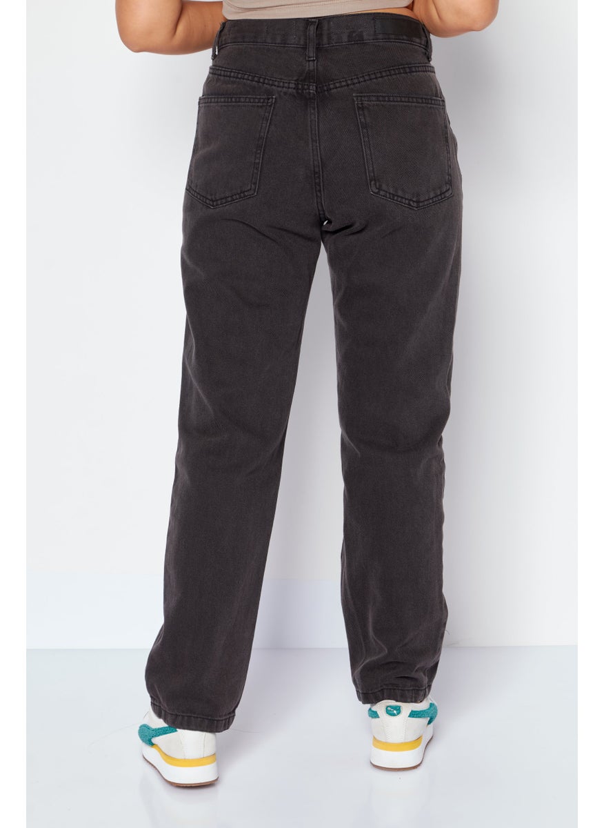 Cotton On Women Regular Fit Plain Non Stretch Jeans, Black  - Image 3