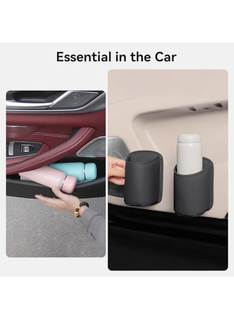 SYOSI Car Cup Holder Leather Large Drink Bottle & Coffee Cup Holder - 2-Pack Clip-on Storage for Car Doors & Seatback - Fits Most Cups, Water Bottles, and Mugs (Black) - Image 3