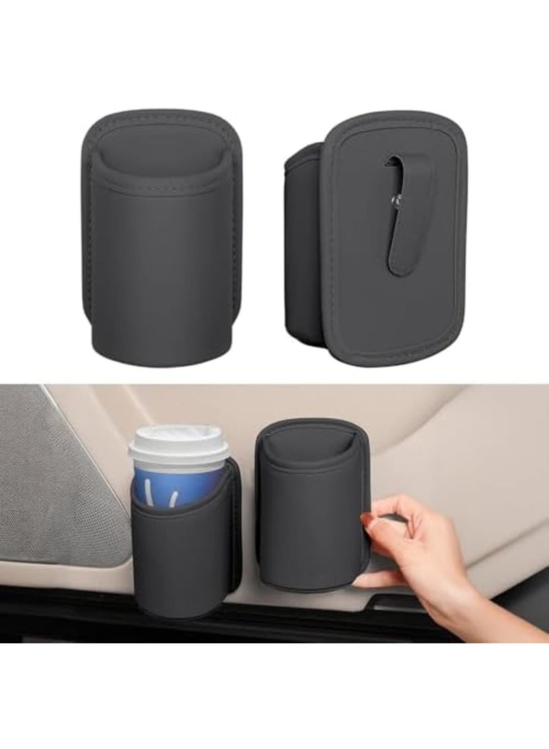 SYOSI Car Cup Holder Leather Large Drink Bottle & Coffee Cup Holder - 2-Pack Clip-on Storage for Car Doors & Seatback - Fits Most Cups, Water Bottles, and Mugs (Black) - Image 1