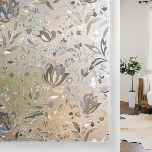 HOME13™ Frosted Glass Film Window Privacy Film Decoartive Frosted Window Film Heat Control Sticker for Home & Office (16 x 50 Inch, Glass Flower) - Image 1