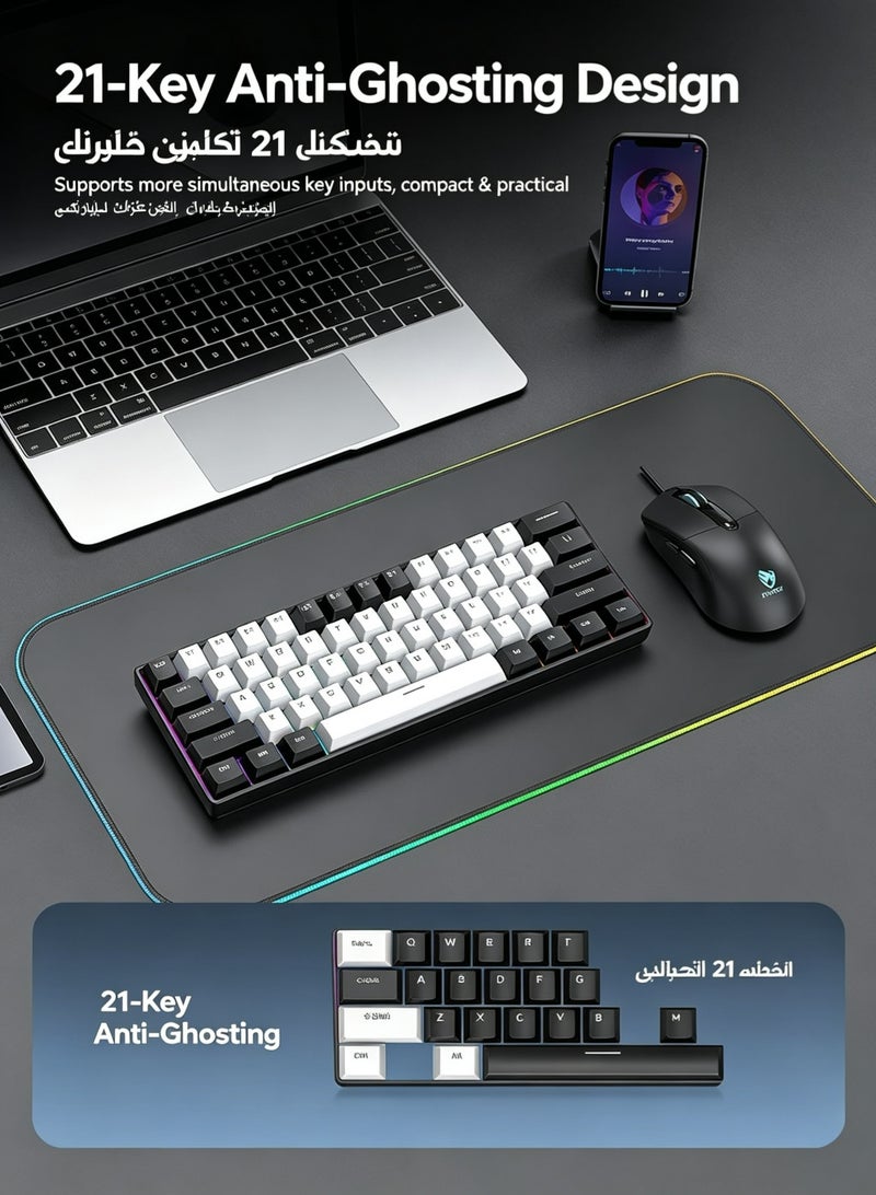 تي- وولف مجموعة لوحة مفاتيح وفأرة للألعاب مع إضاءة خلفية RGB ومفتاح أحمر، لوحة مفاتيح ميكانيكية سلكية بـ 61 مفتاحًا ومجموعة فأرة - Image 4