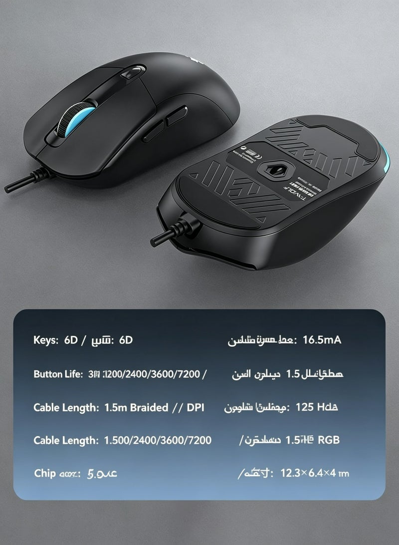 تي- وولف مجموعة لوحة مفاتيح وفأرة للألعاب مع إضاءة خلفية RGB ومفتاح أحمر، لوحة مفاتيح ميكانيكية سلكية بـ 61 مفتاحًا ومجموعة فأرة - Image 5