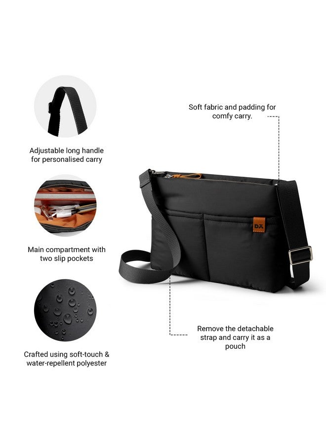 DailyObjects Retreat Sling Crossbody Bag For Girls, Men and Women| | One Spacious Main Zippered Compartment and Two Deep Slip Pockets | Detachable Strap - Carbon Black - Image 2