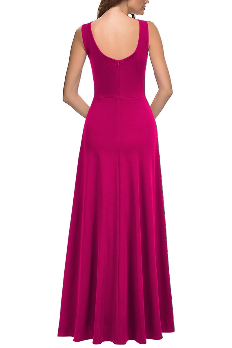 MUSHARE Women's Square Neck Sexy Split Cocktail Party Maxi Long Formal Dress Magenta - Image 2