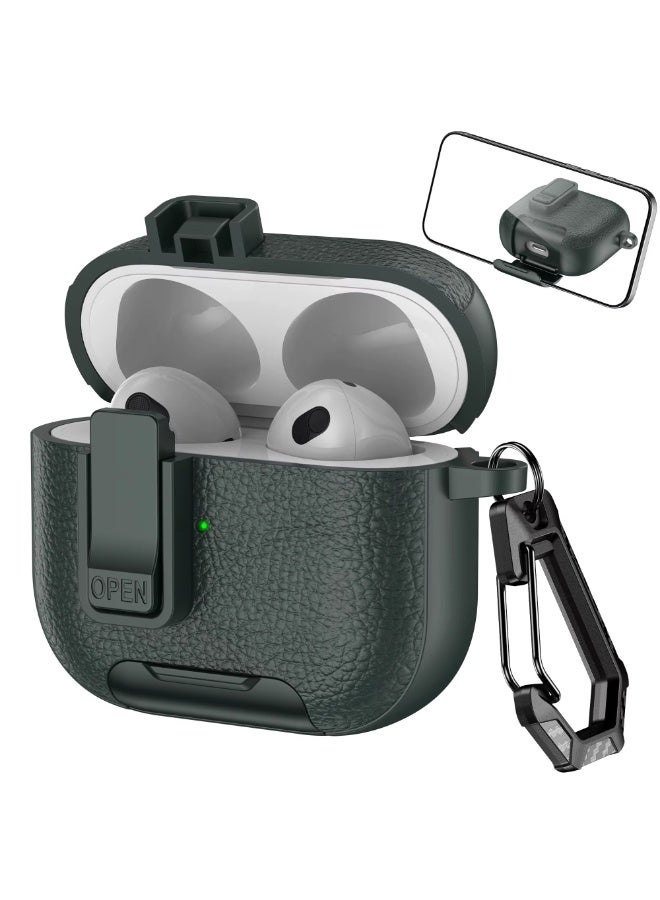 حافظة متوافقة مع سماعات Airpods 3، حافظة جلدية بتصميم ملمس مع حزام يد، مقاومة للسقوط والصدمات (زيتي) - Image 1