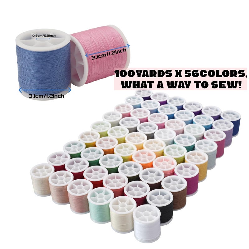 LRDCREEE 56 Spools Sewing Thread Kit for Hand Sewing and Machine Sewing Use, Colorful Polyester Thread Set 100 Yards Per Spool, 5600 Yards Total - Image 3
