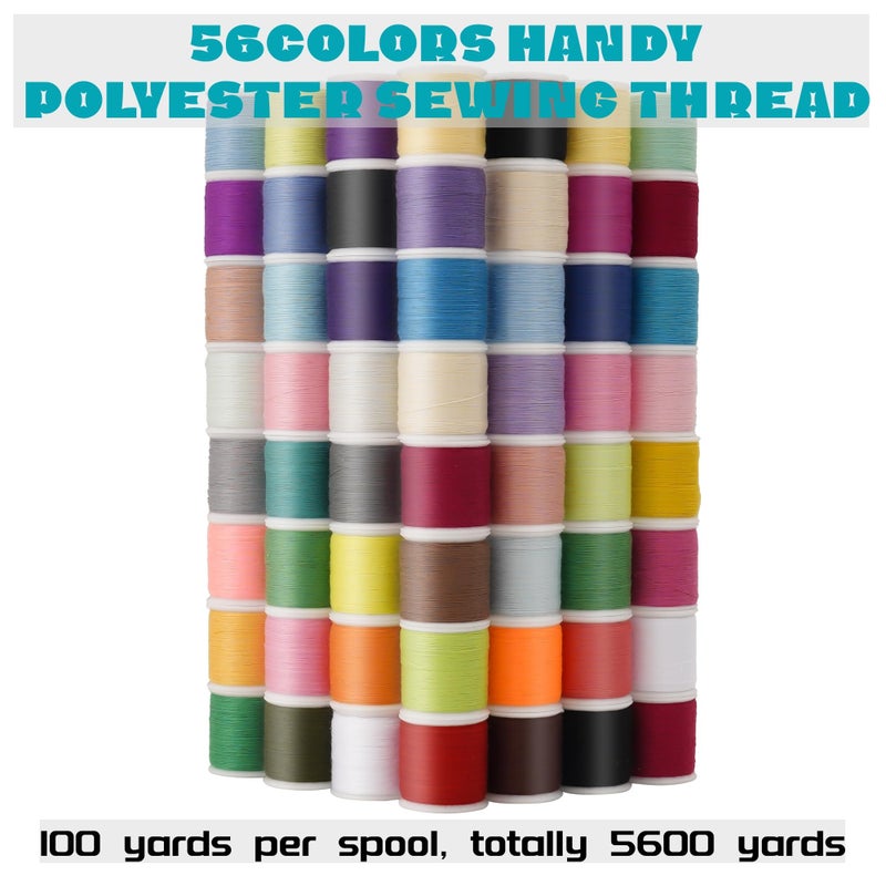 LRDCREEE 56 Spools Sewing Thread Kit for Hand Sewing and Machine Sewing Use, Colorful Polyester Thread Set 100 Yards Per Spool, 5600 Yards Total - Image 2