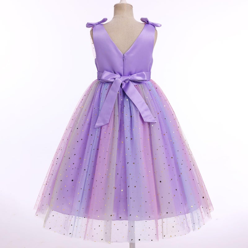 ODOLDI Kids Girls Wedding Flower Girl Dress Rainbow Sparkly Tulle Formal Prom Ball Dress Rainbow Purple 3-4 T - Image 3